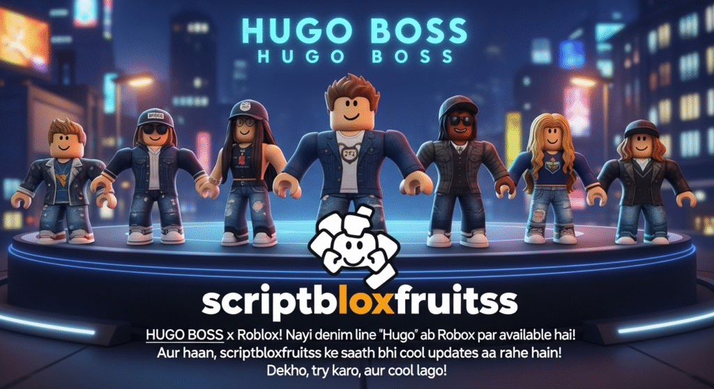 Jogadores a explorar o mundo virtual PLANET HUGO da HUGO BOSS no Roblox.