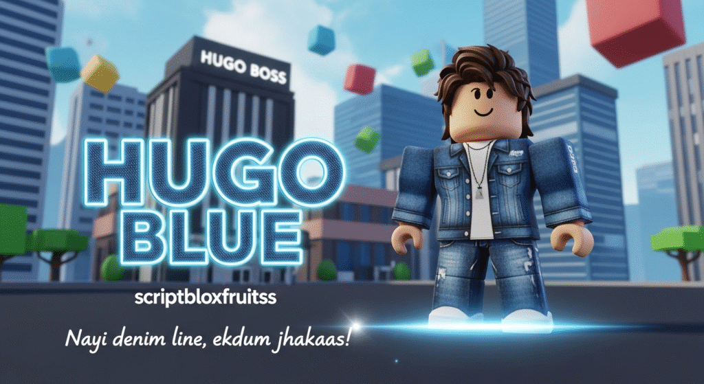 Itens virtuais da coleção Hugo Blue disponíveis para os jogadores no Roblox.