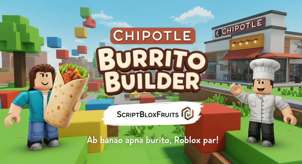 Imagem dividida mostrando um avatar do Roblox a ganhar um troféu e um burrito real da Chipotle, ilustrando as recompensas do jogo.