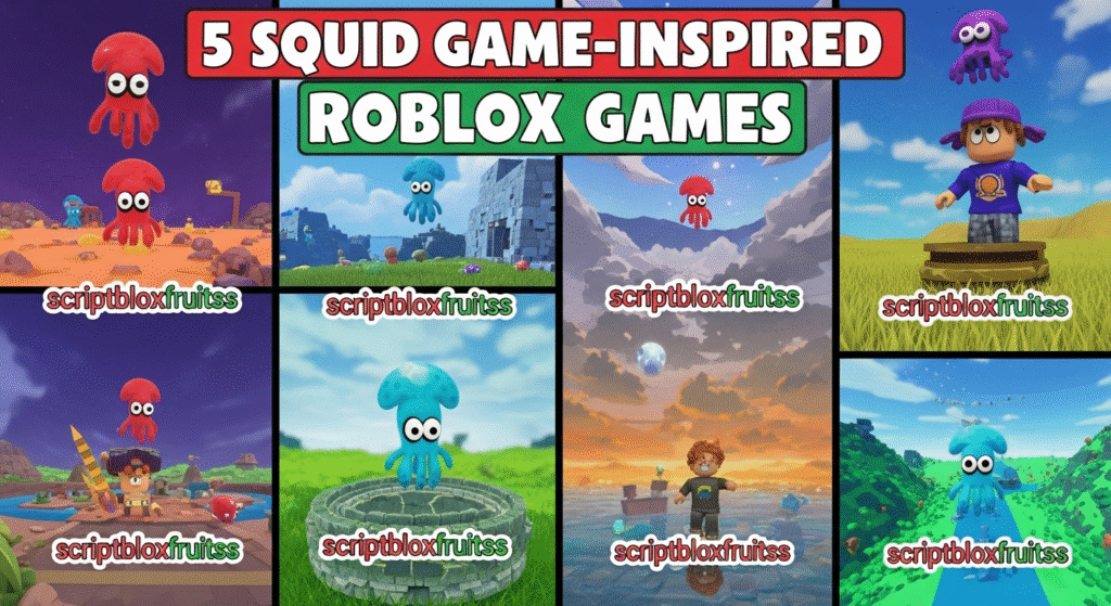 Dormitório com jogadores à espera entre os desafios num jogo de Squid Game no Roblox.