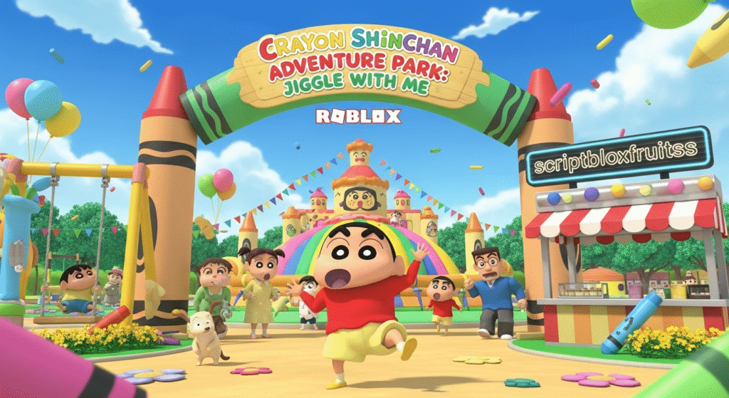 Avatar a jogar no percurso temático do KIDZ BOP dentro do Really Easy Obby no Roblox.