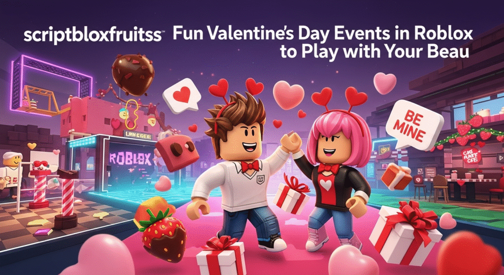 Dois avatares num encontro romântico no Roblox para o Dia dos Namorados.