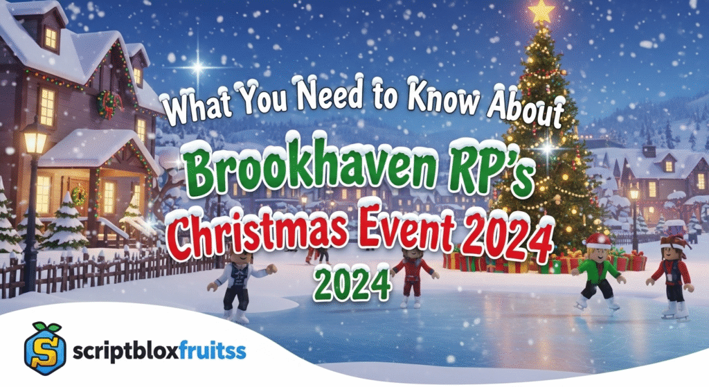 Praça principal de Brookhaven RP decorada para o evento de Natal 2024.