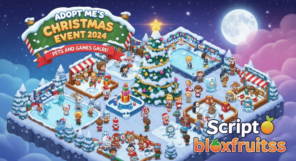 Mapa de inverno do evento de Natal de Adopt Me, com o Castelo de Gelo.