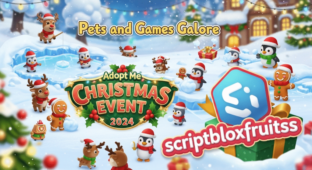 Jogadores a competir num mini-jogo de corrida de trenós no evento de Natal de Adopt Me.