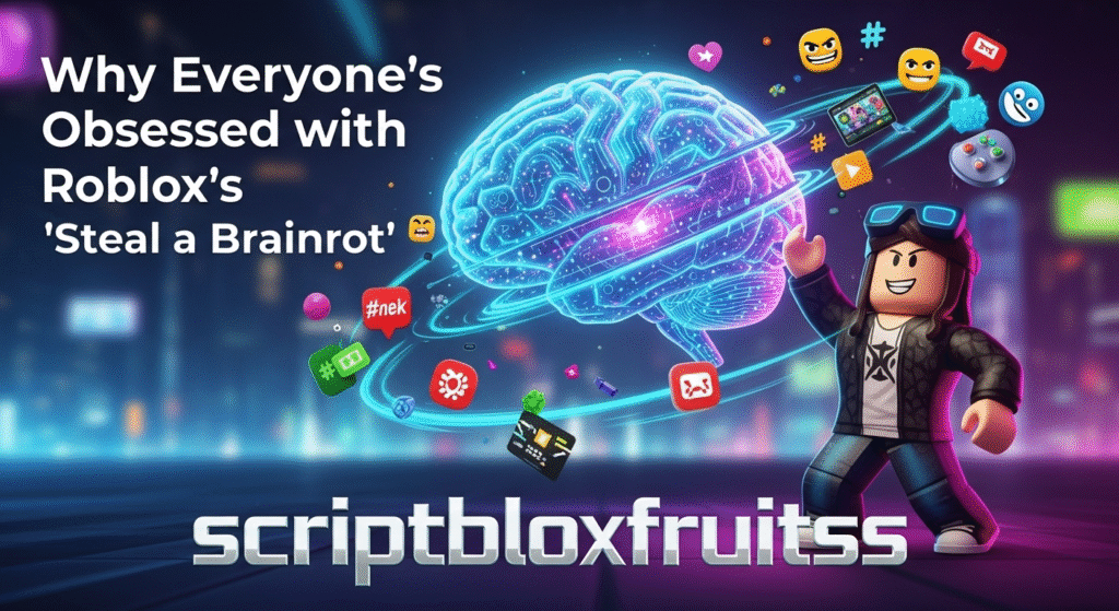 Jogadores a participar no caos do jogo de meme Steal a Brainrot no Roblox.