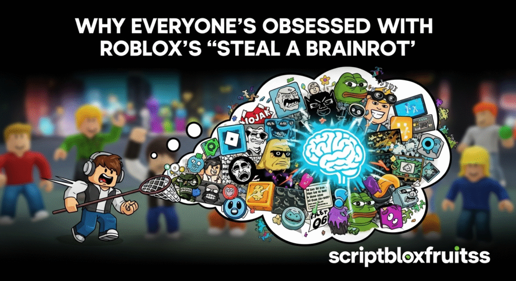 Avatar a "roubar o brainrot" de outro jogador no jogo Steal a Brainrot.