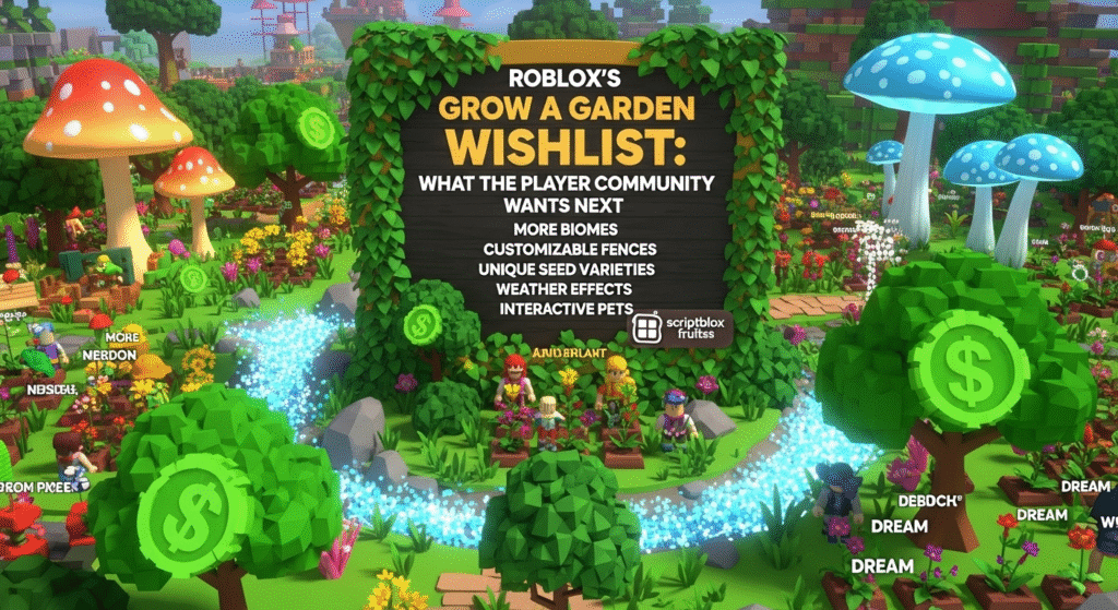 Conceito de um evento de Halloween no jogo Grow a Garden, um desejo da comunidade.