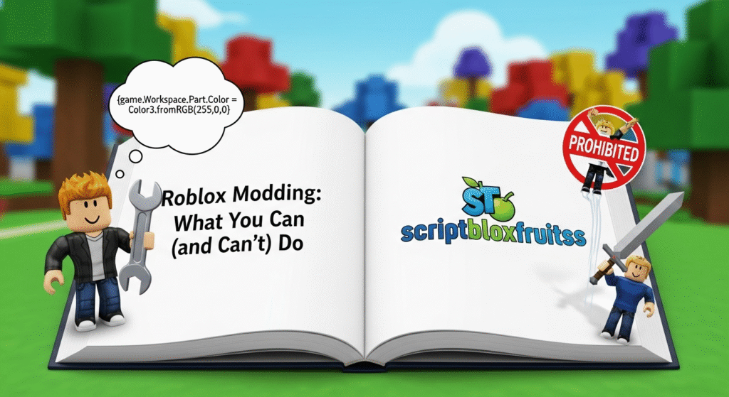 A criar um script e um modelo 3D dentro do Roblox Studio, a forma segura de modificar jogos.