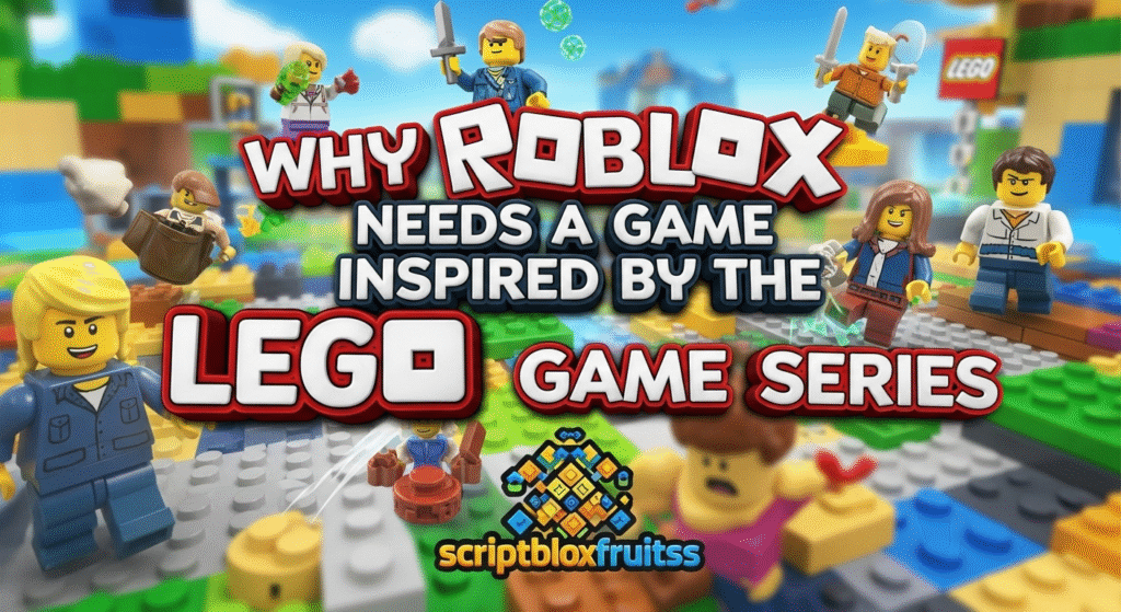 Conceito de fusão entre um avatar do Roblox e uma minifigura de um jogo LEGO.