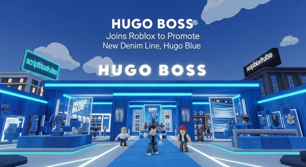 Jogadores a explorar o mundo virtual PLANET HUGO da HUGO BOSS no Roblox.