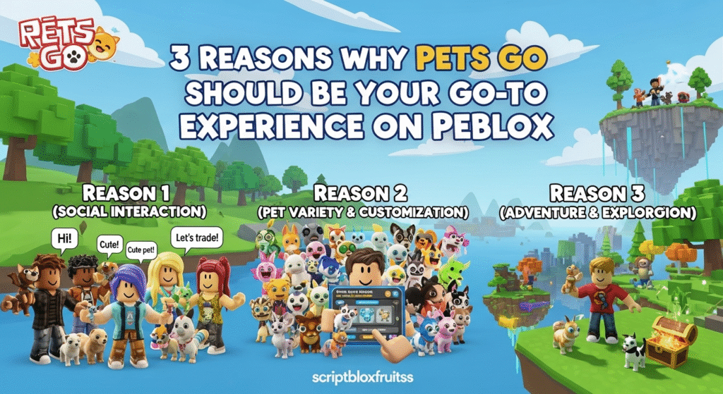 Jogador do Roblox rodeado por vários animais de estimação coloridos no jogo PETS GO.