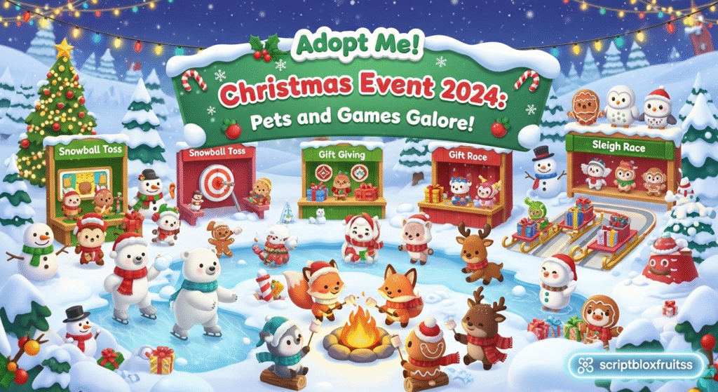 Mapa de inverno do evento de Natal de Adopt Me, com o Castelo de Gelo.