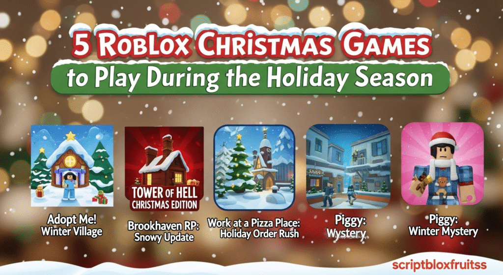 Jogador a completar um desafiador obby de gelo num jogo de Natal do Roblox.