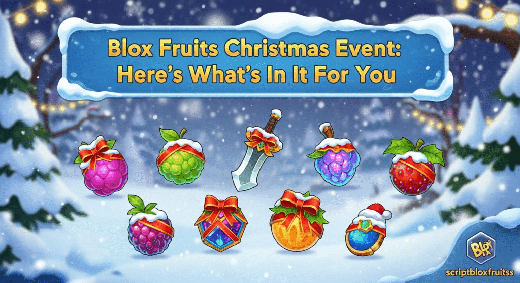 Jogador a lutar contra o boss de Natal no evento de Blox Fruits 2024.