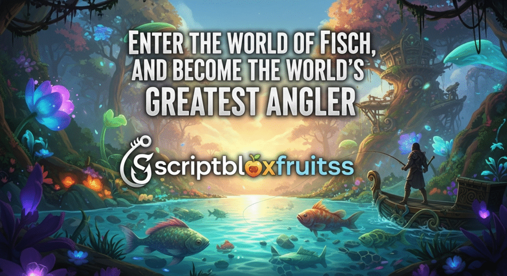  Jogador a explorar uma nova ilha exótica de barco no jogo de pesca Fisch.