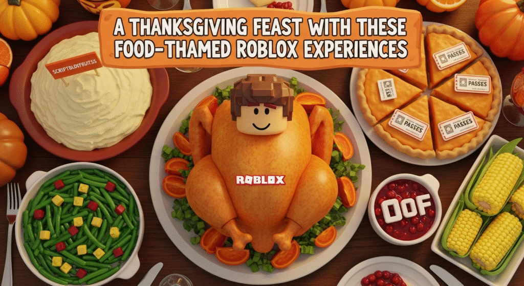 Jogador a decorar um bolo de festa num jogo de confeitaria do Roblox.