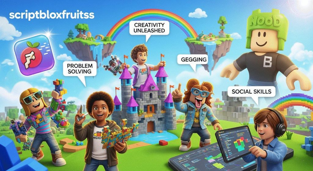 Criança a usar a sua criatividade no modo de jogo livre do Roblox.