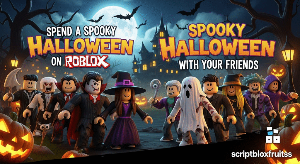 Equipa de jogadores a investigar uma assombração num jogo de caça-fantasmas no Roblox.