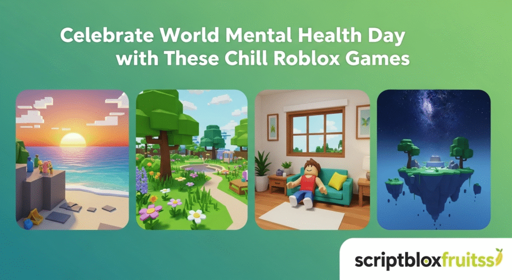  Jogador a explorar uma floresta mágica e pacífica num jogo de aventura relaxante do Roblox.