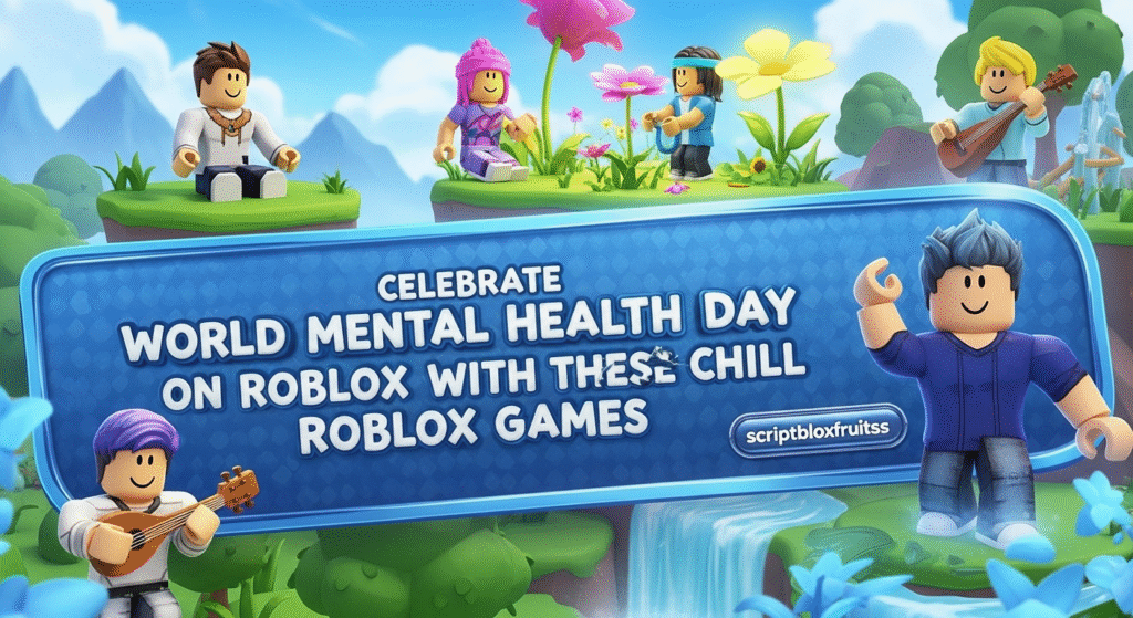 Jogador a cuidar de um jardim bonito e relaxante num jogo do Roblox.