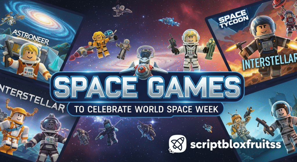 Montagem de diferentes naves espaciais em jogos de exploração do Roblox.