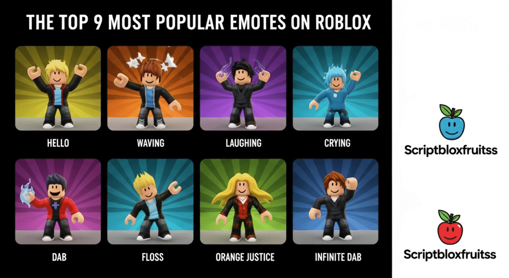 Jogador a usar um emote de riso para comunicar com um amigo no Roblox.
