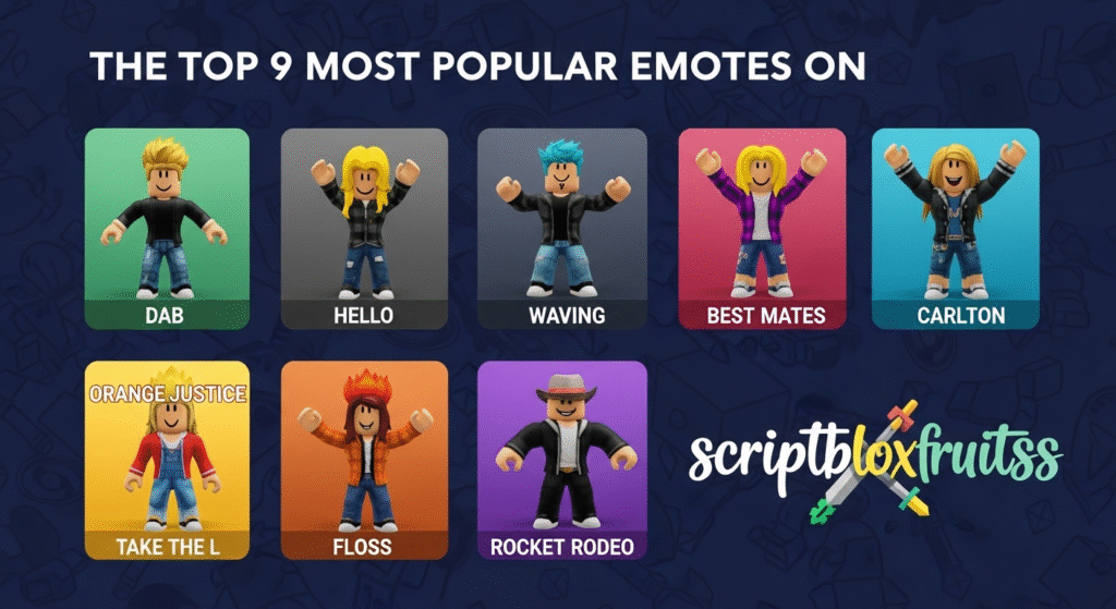 Avatar a fazer uma dança de emote viral numa festa no Roblox.