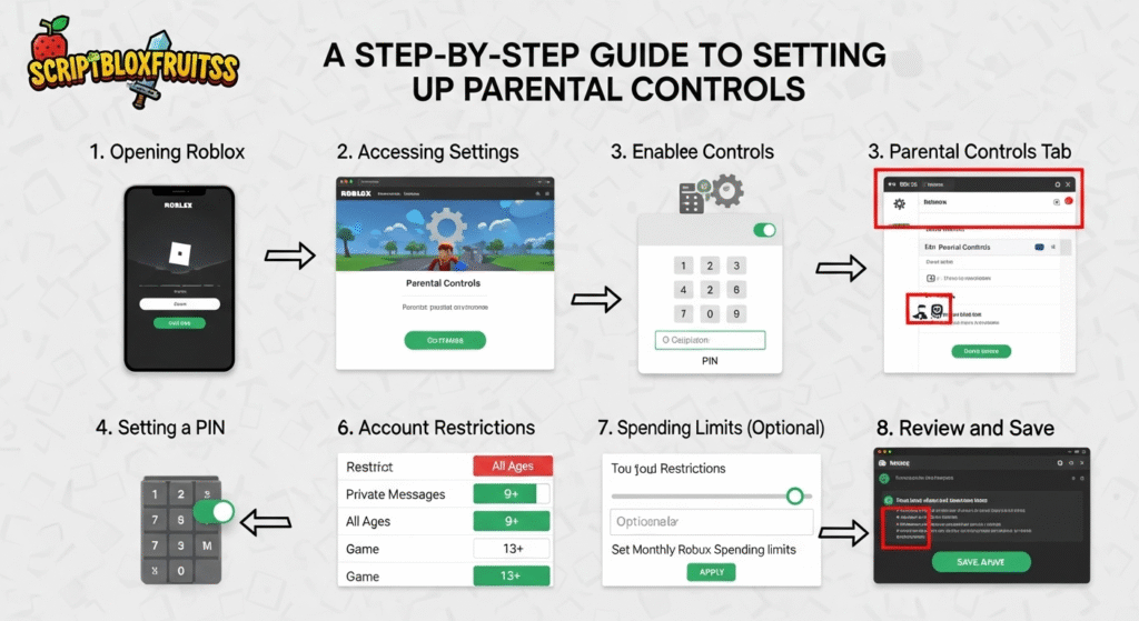 A ativar as restrições de conta nas configurações de controlo parental do Roblox.